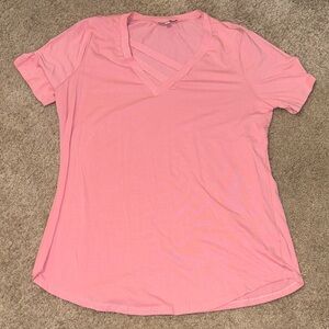 Women's Pink V-Neck Strappy Tee (White Birch)